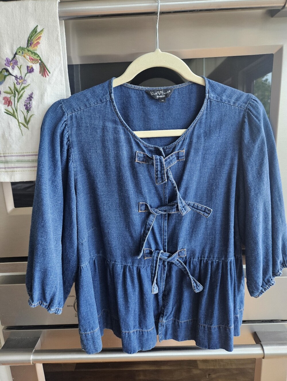 Velvet Heart Indigo Denim Tie-Front Peasant Blouse